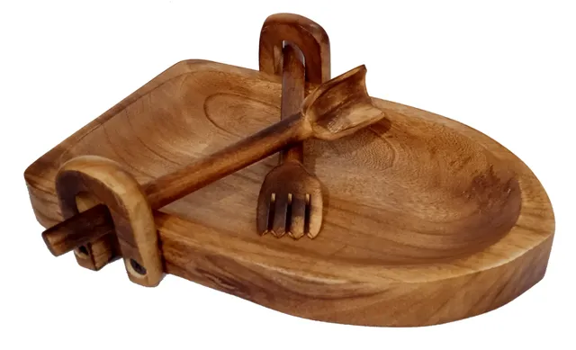 Wooden Tray Platter Unique Rowing Boat Design With Fork Spoon for Serving Salad Snacks Cheese (12334)