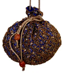 Potli Bag (Clutch, Drawstring Purse): Intricate Gold Thread & Sequin Embroidery Satchel, Blue (12338)