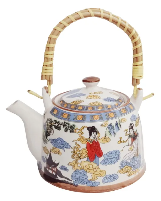 Ceramic Kettle 'Morning Beauty': Large 850 ml Tea Coffee Pot, Steel Strainer Included (11622A)