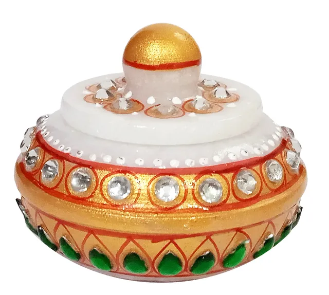 Marble Sindoor Kumkum Dibbi: Small Box For Storing Makeup, Spices Or Ring (12352)