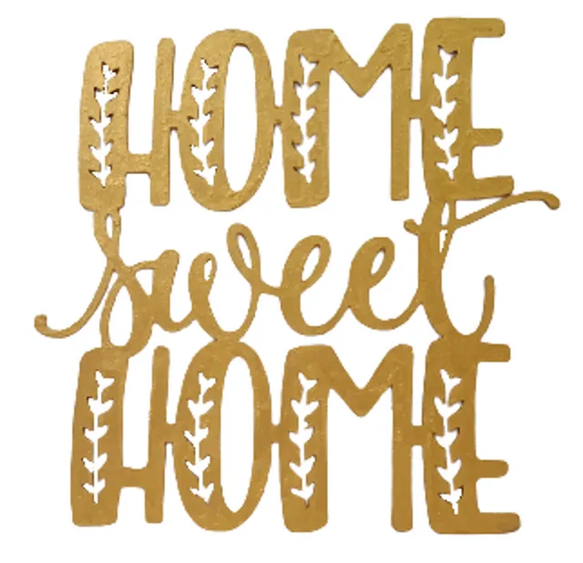 Wooden Laser Cut Wall Hanging: Home Sweet Home, Golden (12378)