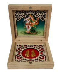 Wooden Gift Box: Radha Krishna Painting With Golden Feet Paduka (12394A)