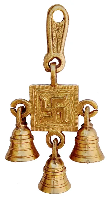 Brass Wall Door Hanging With Bells: Sathiya, Holy Symbol (12419B)