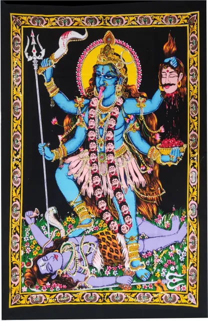 Cotton Wall Poster Kali Mahakali: Spiritual Hanging Unframed Sheet, Multicolor (20083)