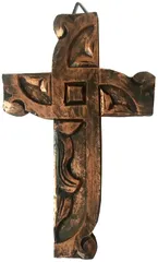 Wooden Wall Cross: Hand Carved Antique Design Plaque (11421)