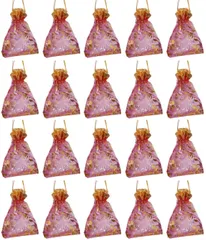 Polyester Net Brocade Gift Pouch, Fuschia Rani Pink, 4 Inches: Pack of 20 Potli Gift Bags (12437A)