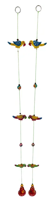 Wall Hanging With Parrots & Bells (Set Of 2): Unique Wall decor For Good Luck & Positive Energy (12463B)