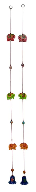 Wall Hanging With Elephants & Bells (Set Of 2): Unique Wall decor For Good Luck & Positive Energy (12463C)