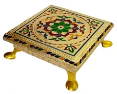 Wooden Chowki With Meenakari Work: Small Stand For Home Temple, 5.5 Inches (10204A)