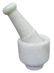 Marble Mortar Pestle Grinding Crushing Bowl Set: Ayurvedic Khal Dasta, Round, Polished (12469A)