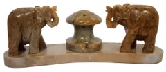 Stone Incense Stick Holder Agarbatti Stand: Saluting Elephants (12474)