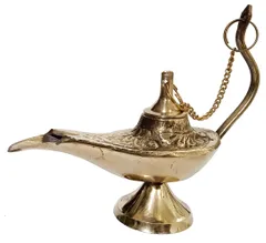 Brass Lamp Anajli Holder: Magic Lamp Or Aladin's Chirag Shape Charan Amrit Vessel For Home Temple (12485)