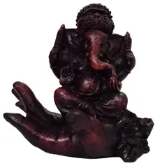 Resin Idol Lord Ganesha On Hand: Black Granite Finish Statue (12489A)