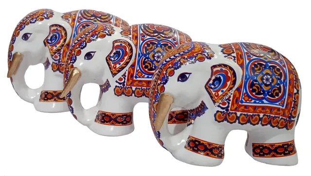 Resin Statues Elephant Family: Set Of 3 Figurines For Home Decoration (12493)