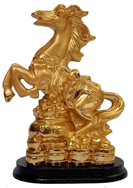 Resin Statue Galloping Horse: Gold Finish Decorative Showpiece (12500)