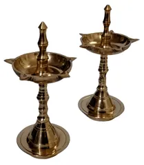 Brass Pillar Diya (Set Of 2): 5 Lights Mini Oil Lamps (11836A)