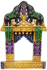 Wooden Wall Hanging Elephant Jharokha, Royal Palace Window: Vintage Showpiece, Multicolor 17 Inches (12252D)