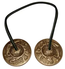 Brass Tingsha Bell Holy Dragon: Buddhist Tibetan Handheld Cymbals Chimes Manjeere Musical Instrument For Prayer Meditation, 2.5 Inches (10679A)