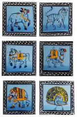 Silk Cloth Paintings Set of 6: Collectible Indian Miniature Art For Decoration Or For Use As Greeting Cards (12481A)