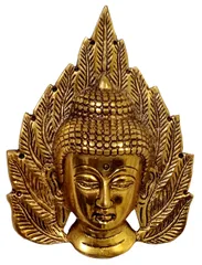 Metal Wall Hanging Plaque Gautam Buddha: Leaf Design Idol, Gold (12516)