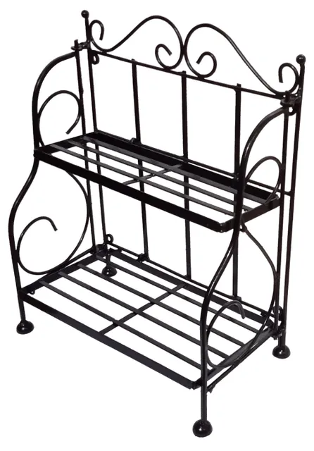 Wrought Iron 2-Tier Foldable Table: Countertop Storage Shelf Rack Kitchen Bathroom Storage Organizer (12519)