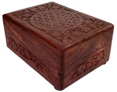 Wooden Jewellery Box Flower Of Life: Handcarved Intricate Design; Memorable Gift (12524)