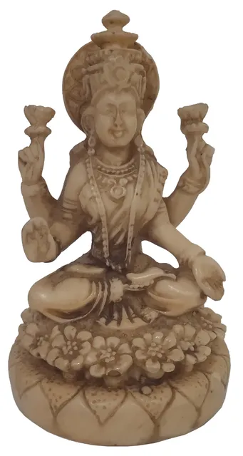 Resin Idol Ma Lakshmi, Goddess of Wealth & Fortune: Stone Finish Statue for Home Temple (11647)