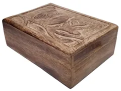 Wooden Handcarved Box Night Owl: For Jewelry, Trinkets, Cards, or Tea Bags, Distress Brown (10790)