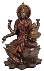 Resin Idol Lakshmi Laxmi Mahalakshmi, Goddess Of Wealth & Fortune: Collectible Bronze Finish Statue, 3 Inches (12563)