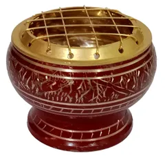 Metal Charcoal Incense Burner: Engraved Design Loban Bakhoor Pastille Dhoop Dani Holder (12572)