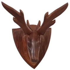 Wooden Wall Hanging Plaque: Regal Design Deer Head With Horns (12588)