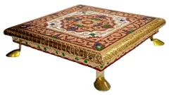 Wooden Meenakari Chowki: Stool Stand For Home Temple, 7.5 Inches (10453A)