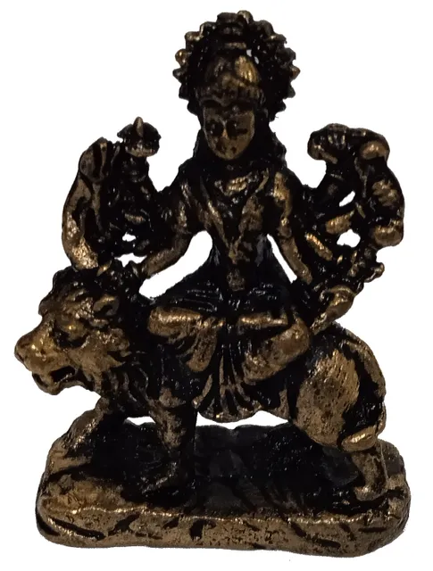 Metal Idol Durga Sherawali Mata: Rare Collectible Small-But-Heavy Statue, Golden, 1.7 Inch (12599D)