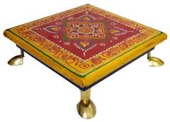 Wooden Chowki: Hand-painted Platform for God Idols in Home Temple (11811)