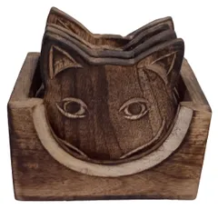 Wooden Coaster Set Jungle Fox: 6 Wild Animal Design Coasters In Distress Finish (12605)