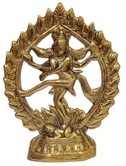 Metal Wall Hanging Plate Plaque Nataraja: Golden Idol Of Siva In Cosmic Dance Inside A Ring Of Fire (12515A)