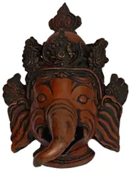 Resin Idol Krodhit Ganesha: Dakshin Murti Angry Ganapathi Wall Hanging Stone Finish Mask (11800)