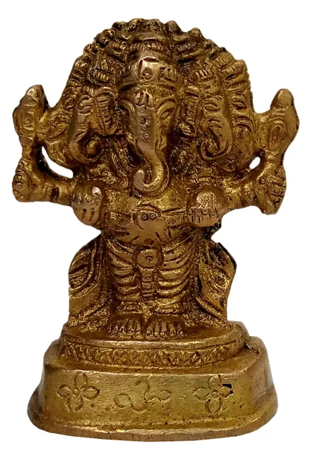 Brass Idol Panchmukhi Ganesha: Gold Finish Statue For Home Temple (10696A)