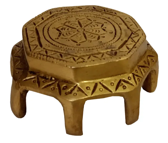 Brass Platform Chowki: Small Hexagonal Plinth for Temple Statues (12056)