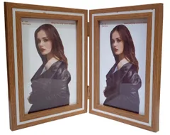 Wooden Couple Photo Frame 'Shared Memories': Foldable Double Picture Holder For Two Pics (12618)