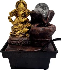 Resin Water Fountain Ganesha: Light Weight Compact Portable Decor With Rolling Crystal Ball For Indoor Use (11519)