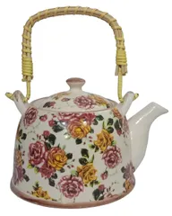 Ceramic Kettle 'Rose Bouquet': 500 ml Tea Coffee Pot, Steel Strainer Included (11220)