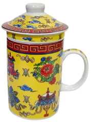 Porcelain Oriental Green Tea Mug, Infuser & Lid 'Holy Flower' (11723D)