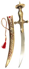 Collectible Sword: Antique Round Design Hilt, Steel Blade, Brass Scabbard, 17 inches (A20104)