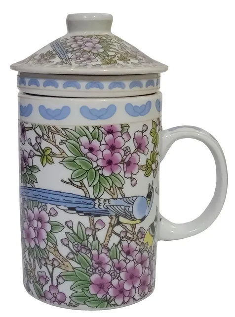 Porcelain Oriental Green Tea Mug with Infuser and Lid (11723J)