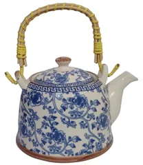 Beautifully Painted Ceramic Kettle Tea Coffee Pot 500 ml With Steel Strainer (11219)
