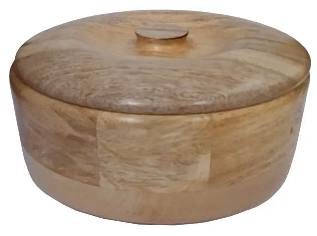 Wooden Round Box with Glossy Finish to Store Roti Chapati Bread or any other Items (12628)