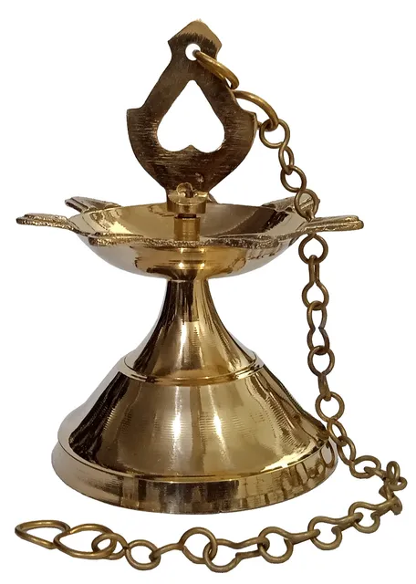 Beautiful Brass Hanging Diya Oil Lamp With 7 Wicks Lights (12634)