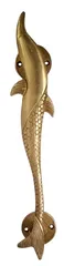 Brass Handle: Fish Shape Vintage Design Grip For Door Window Dresser Cupboard Drawer, 12 Inches Long, Golden (11024B)