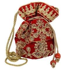 Traditional Silk Potli bag for Women, Red Color (10040)